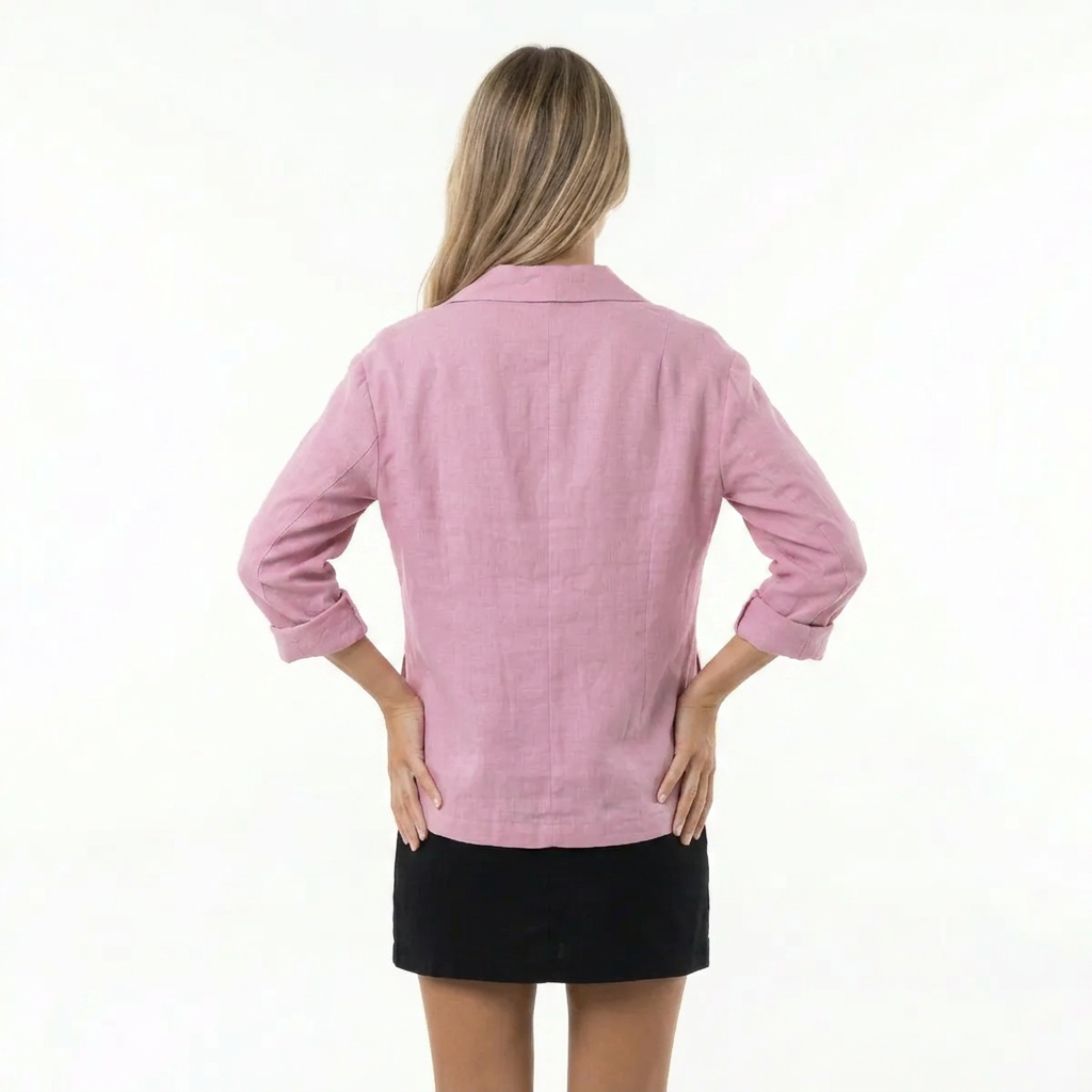 Blazer femme en lin col tailleur manches retroussables coupe décontractée