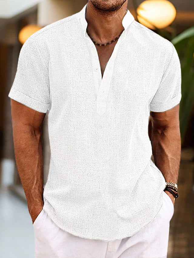 Polo homme manches courtes col tunisien coupe décontractée style été casual