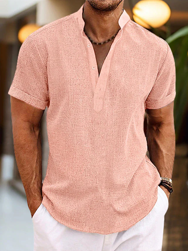 Polo homme manches courtes col tunisien coupe décontractée style été casual
