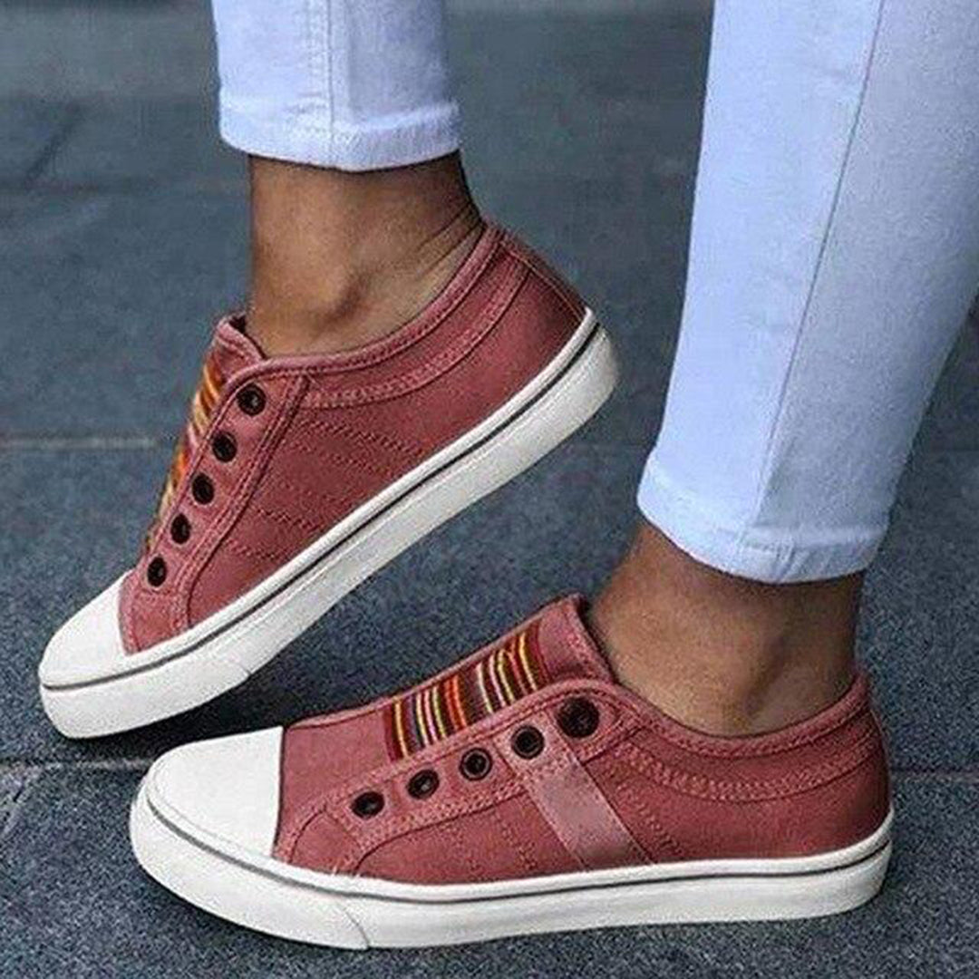 Baskets femme sans lacets toile semelle plate sneakers casual confort été