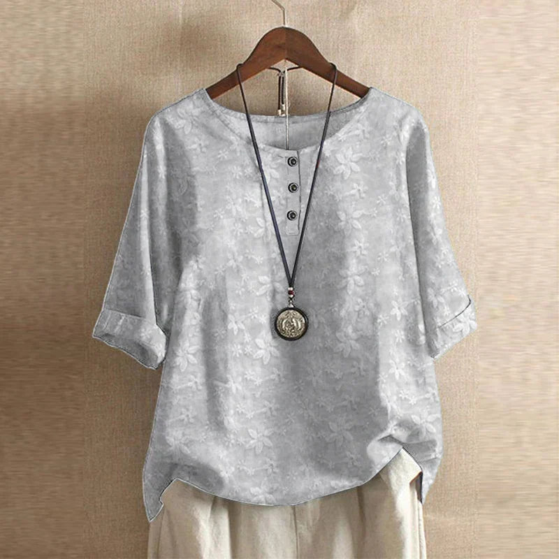 Blouse femme imprimée fleurie manches 3/4 col rond style vintage ample