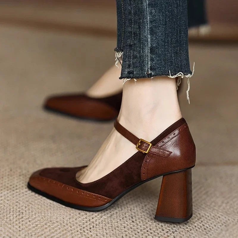 Escarpins femme Mary Jane à talon bloc bride cheville bout rond chaussures élégantes