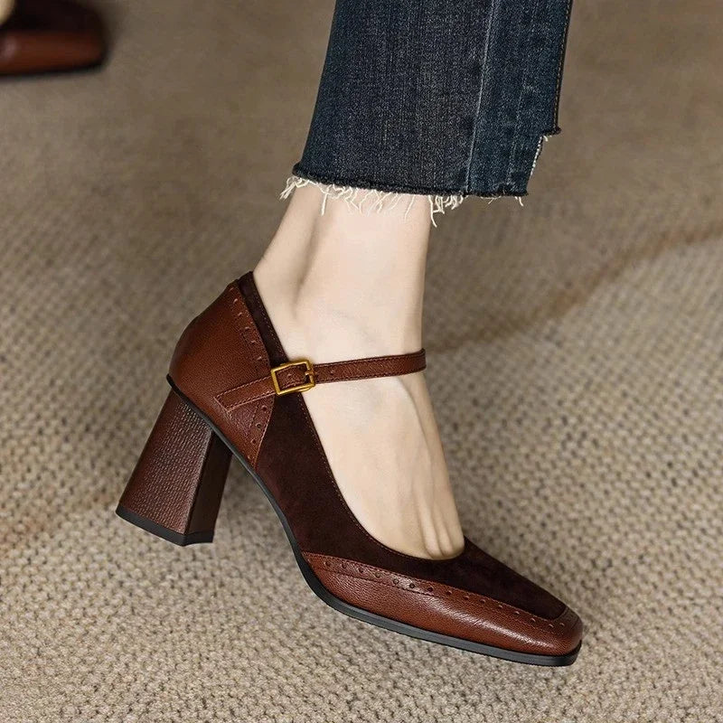 Escarpins femme Mary Jane à talon bloc bride cheville bout rond chaussures élégantes