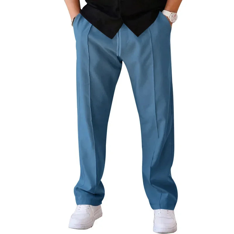 Pantalon homme coupe ample style costume avec cordon de serrage et plis marqués