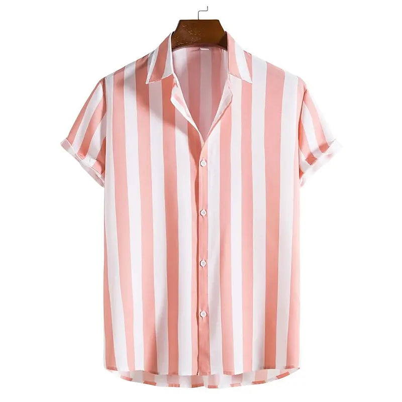Chemise homme manches courtes rayée coupe ajustée col italien boutonnée