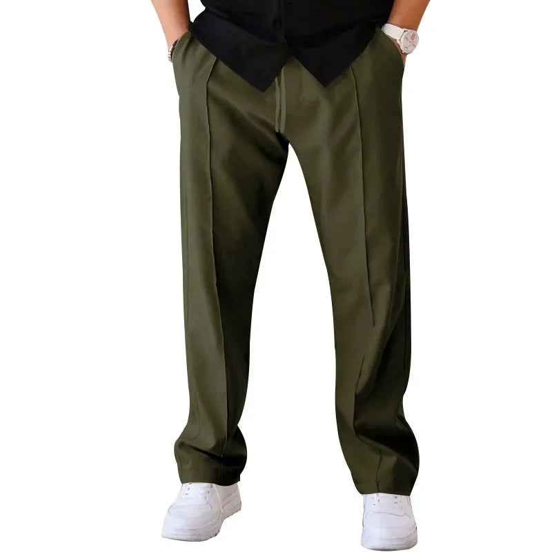 Pantalon homme coupe ample style costume avec cordon de serrage et plis marqués