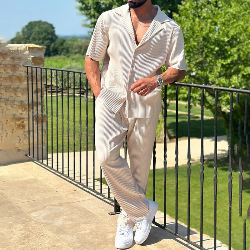 Ensemble homme 2 pièces chemise pantalon manches courtes été