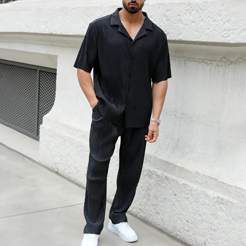 Ensemble homme 2 pièces chemise pantalon manches courtes été