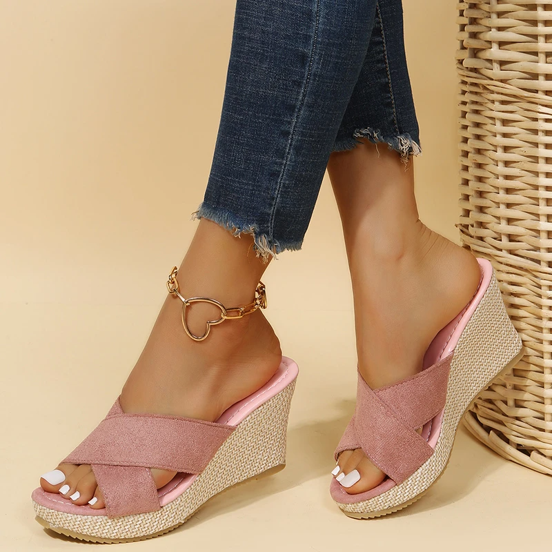 Sandales compensées femme mule bride croisée plateforme confort été