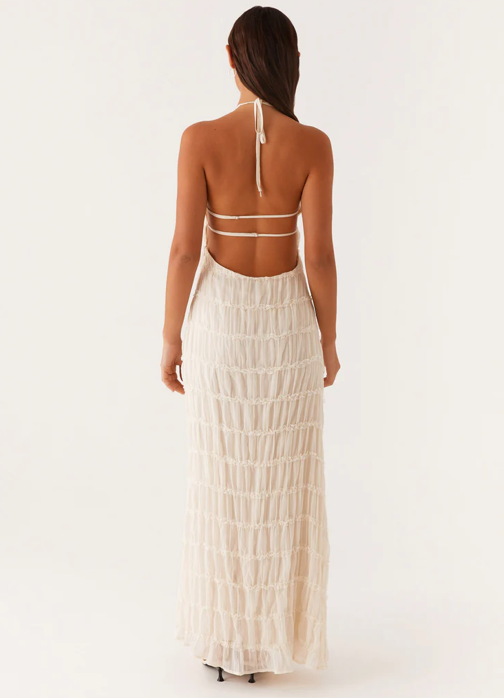 Robe invitée mariage longue dos nu col halter élégante femme