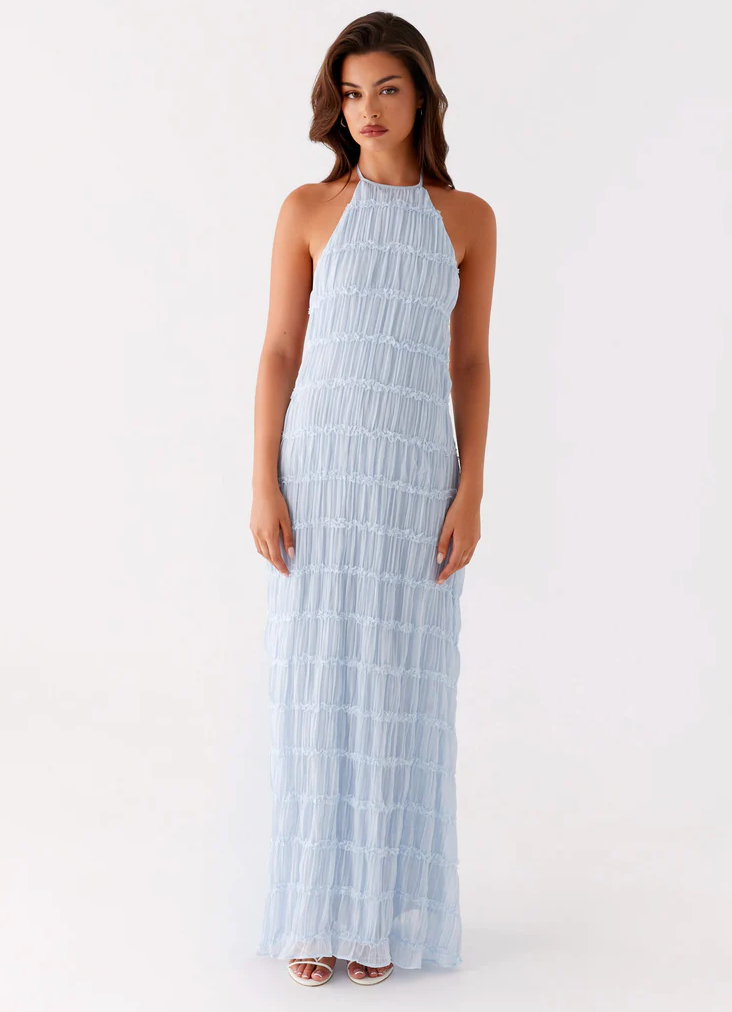 Robe invitée mariage longue dos nu col halter élégante femme
