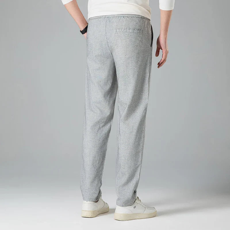 Pantalon homme en lin à cordon de serrage coupe droite taille élastique
