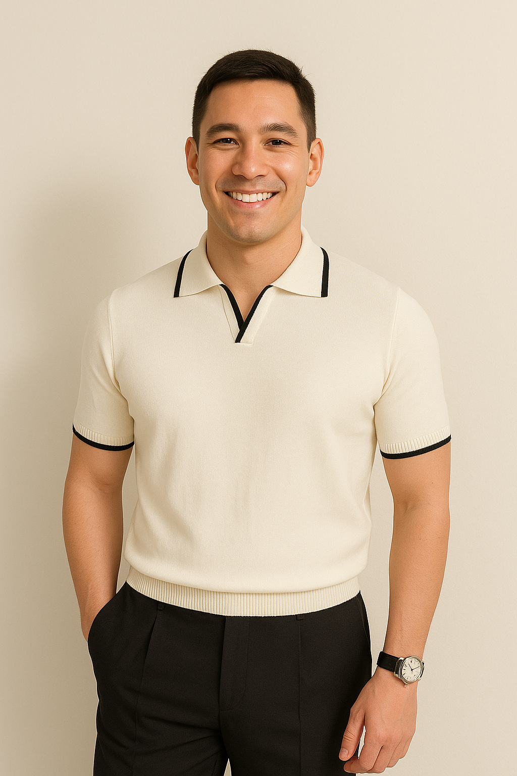 Polo homme manches courtes coupe ajustée col contrasté élégant