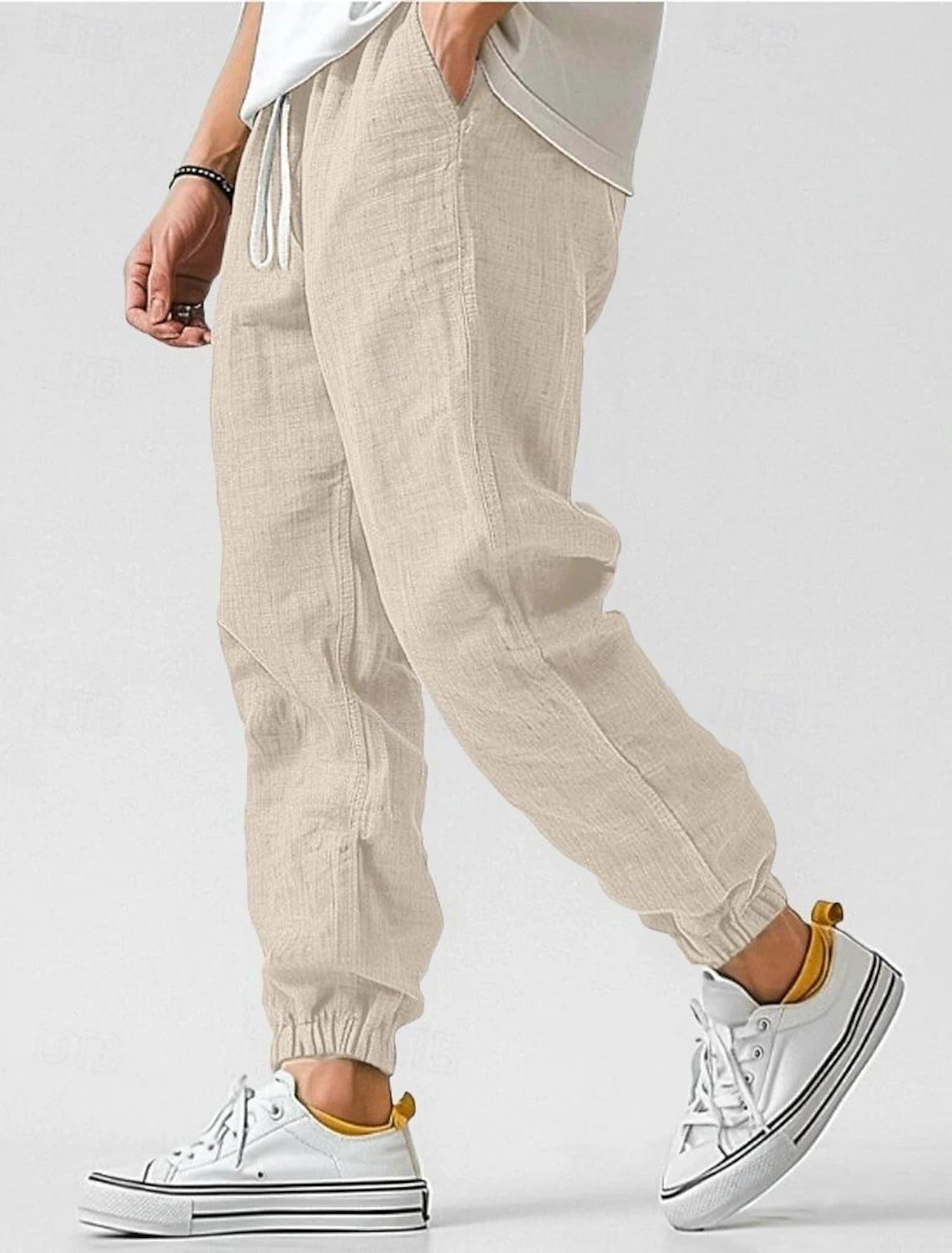 Pantalon jogger homme en lin mélangé taille élastique cordon de serrage léger