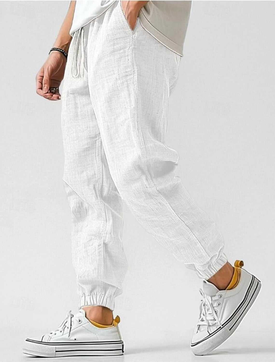 Pantalon jogger homme en lin mélangé taille élastique cordon de serrage léger