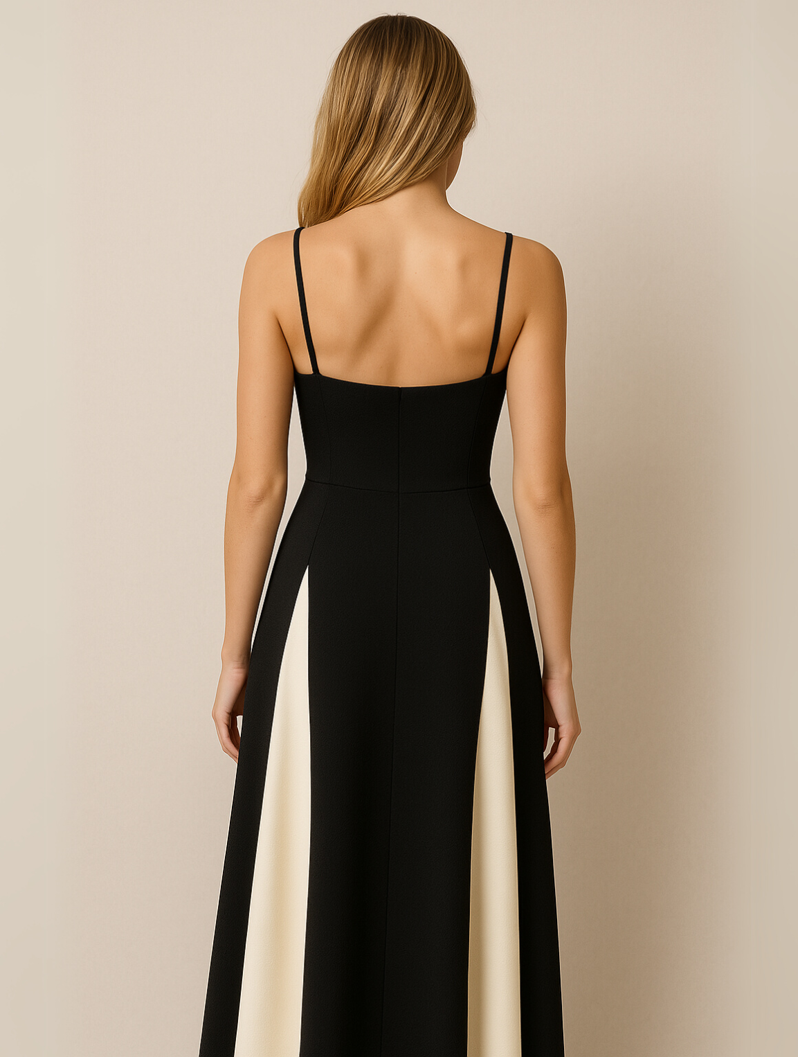 Robe longue bustier bretelles évasée bicolore soirée
