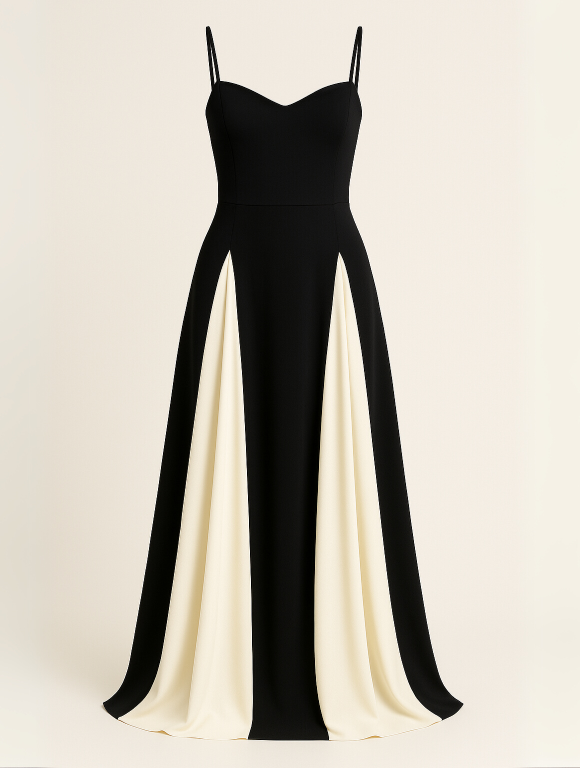 Robe longue bustier bretelles évasée bicolore soirée