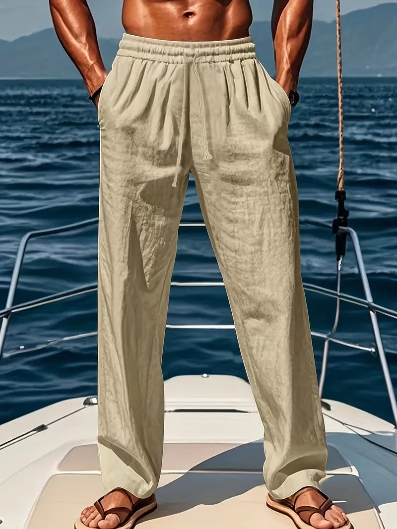 Pantalon en lin homme coupe ample à cordon style décontracté été respirant