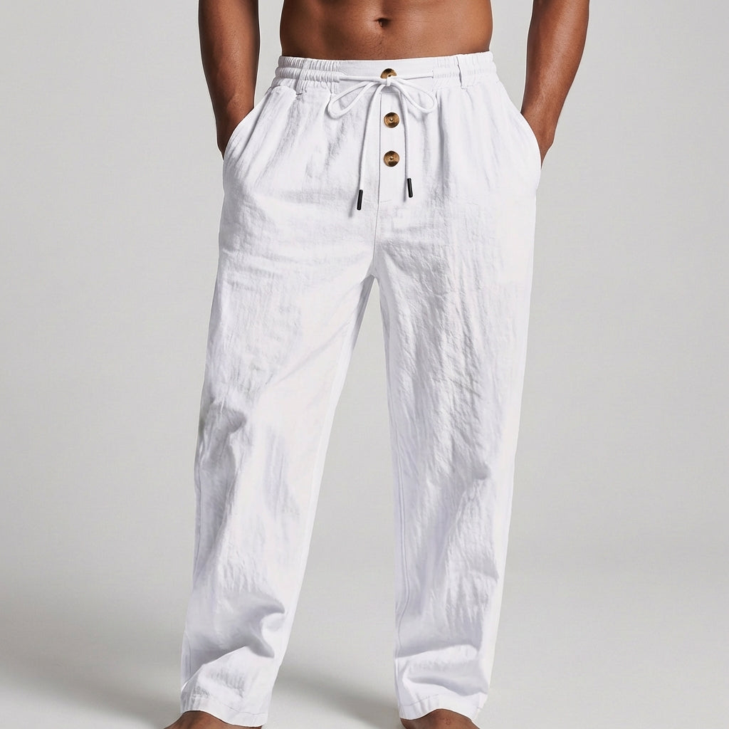 Pantalon homme en lin à cordon de serrage coupe ample décontractée