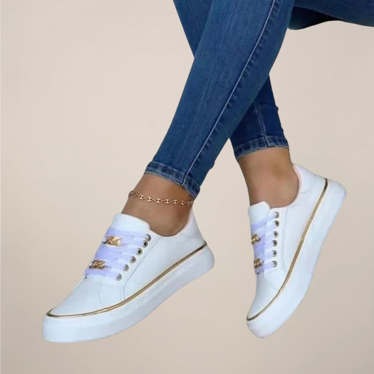 Baskets femme lacets semelle plateforme détail métallique chaussures casual