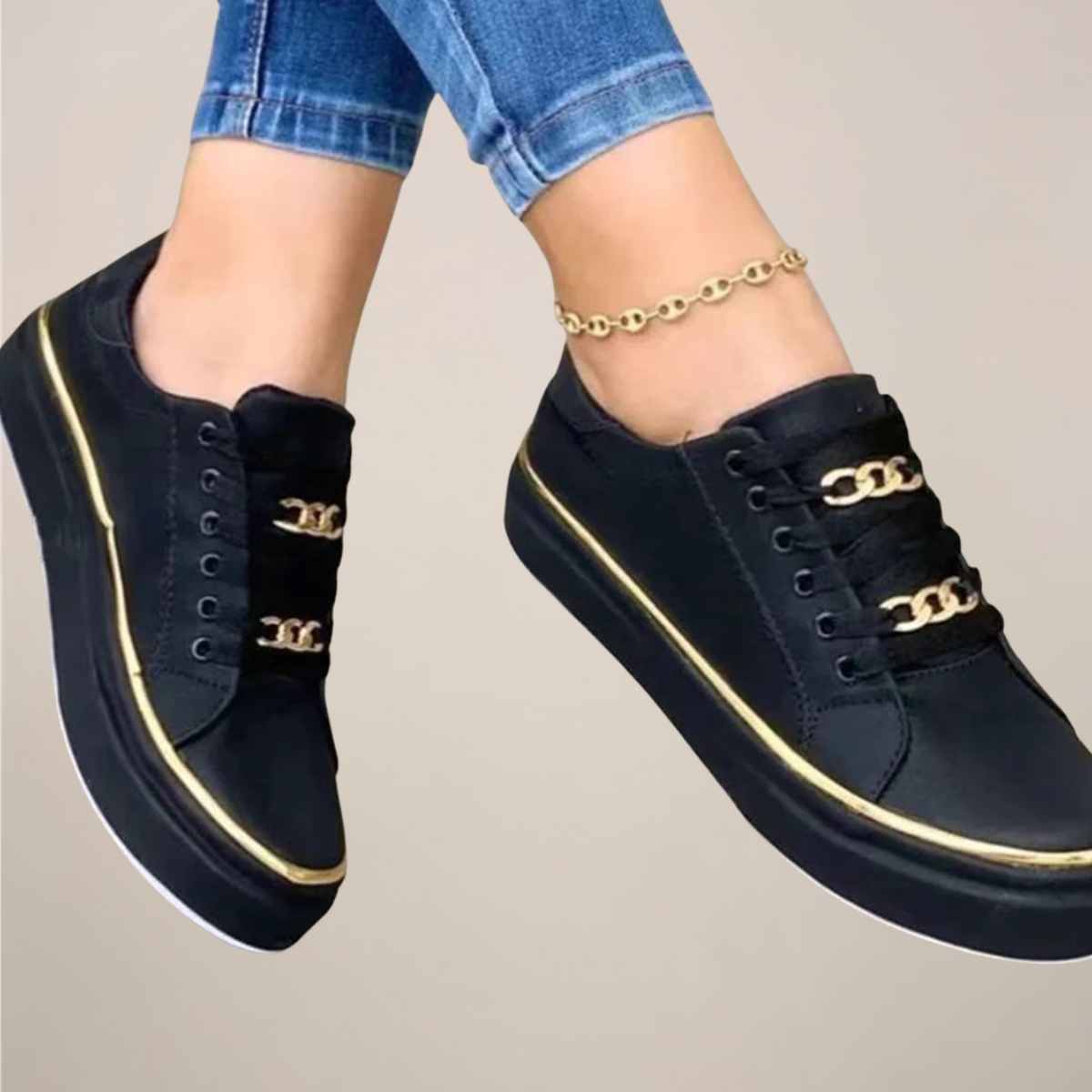 Baskets femme lacets semelle plateforme détail métallique chaussures casual