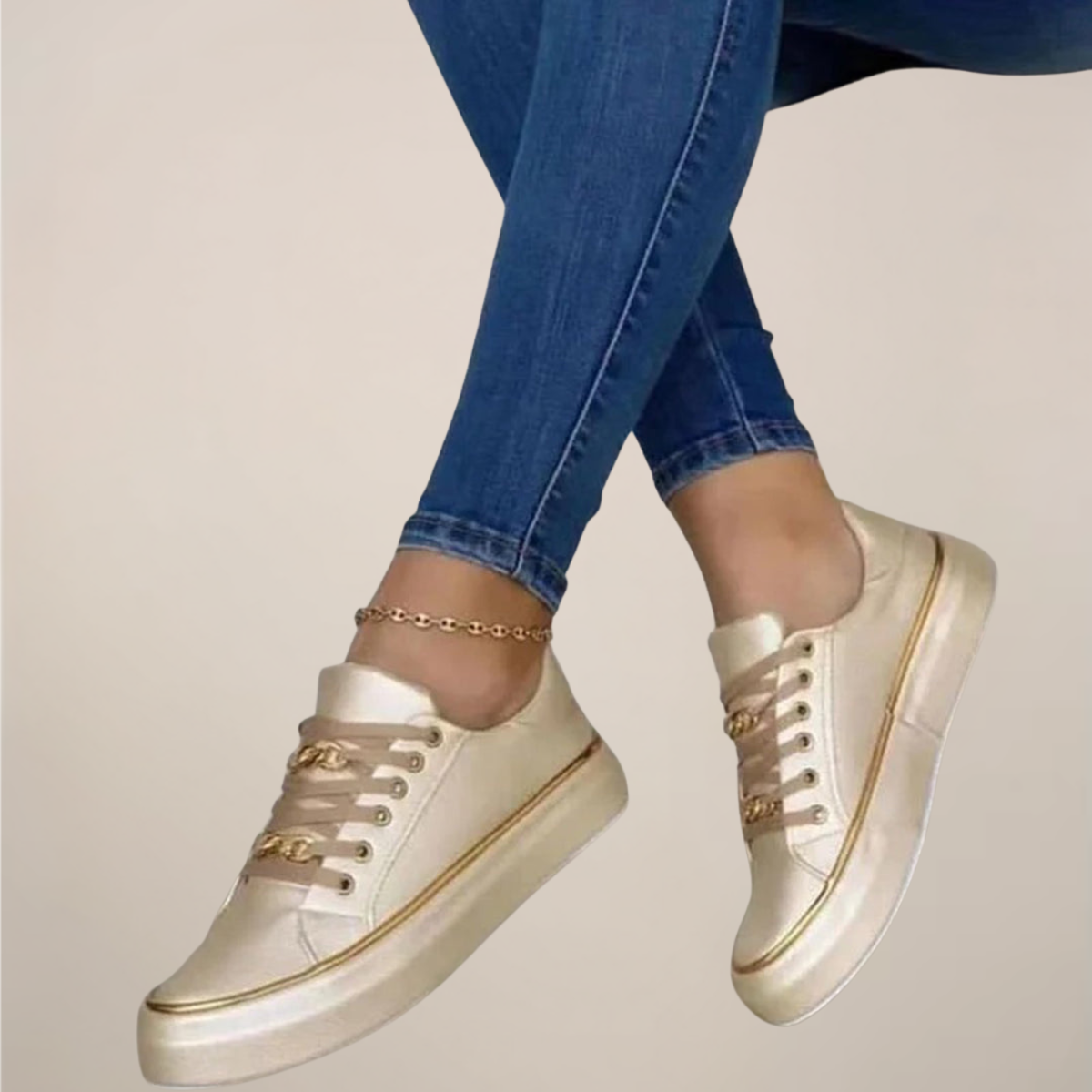 Baskets femme lacets semelle plateforme détail métallique chaussures casual