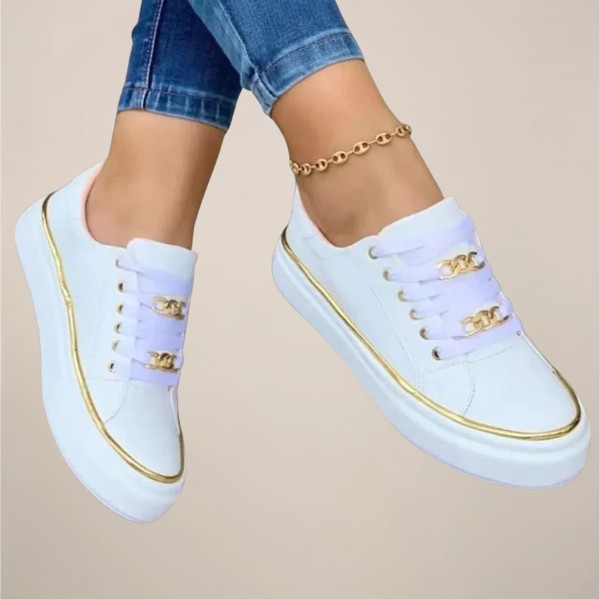 Baskets femme lacets semelle plateforme détail métallique chaussures casual