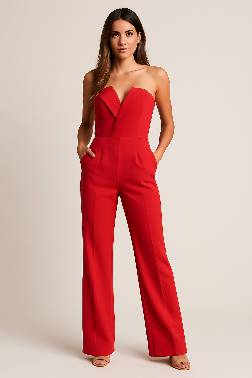 Combinaison femme bustier pantalon large taille haute élégante