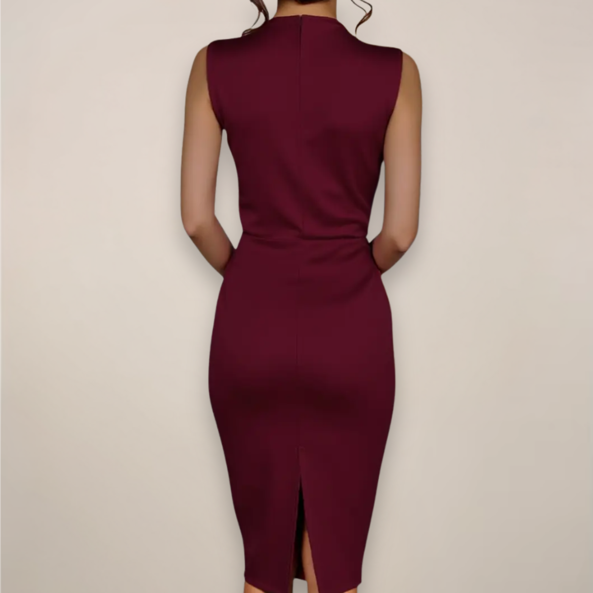 Robe fourreau midi femme sans manches taille froncée tenue invitée mariage