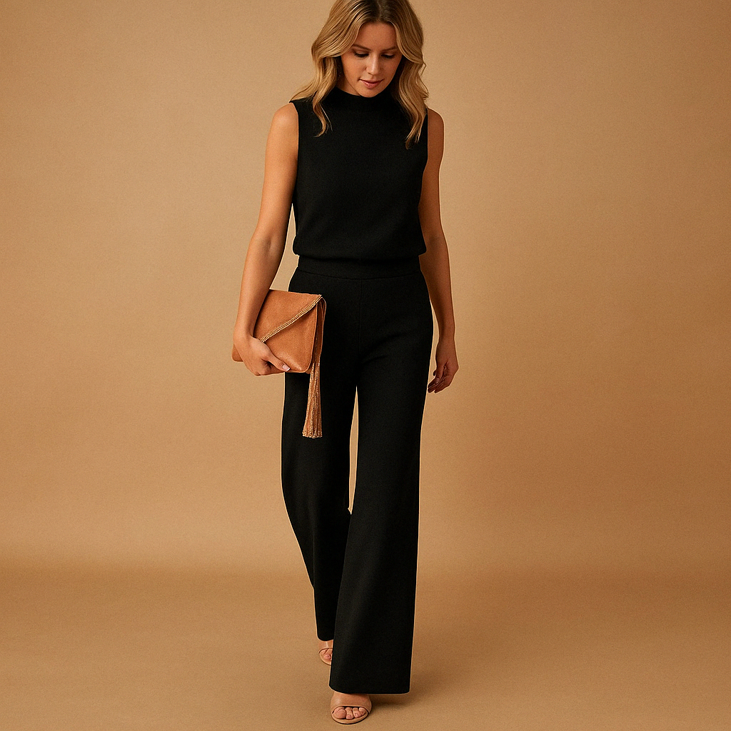 Combinaison femme pantalon large fluide sans manches col rond élégante