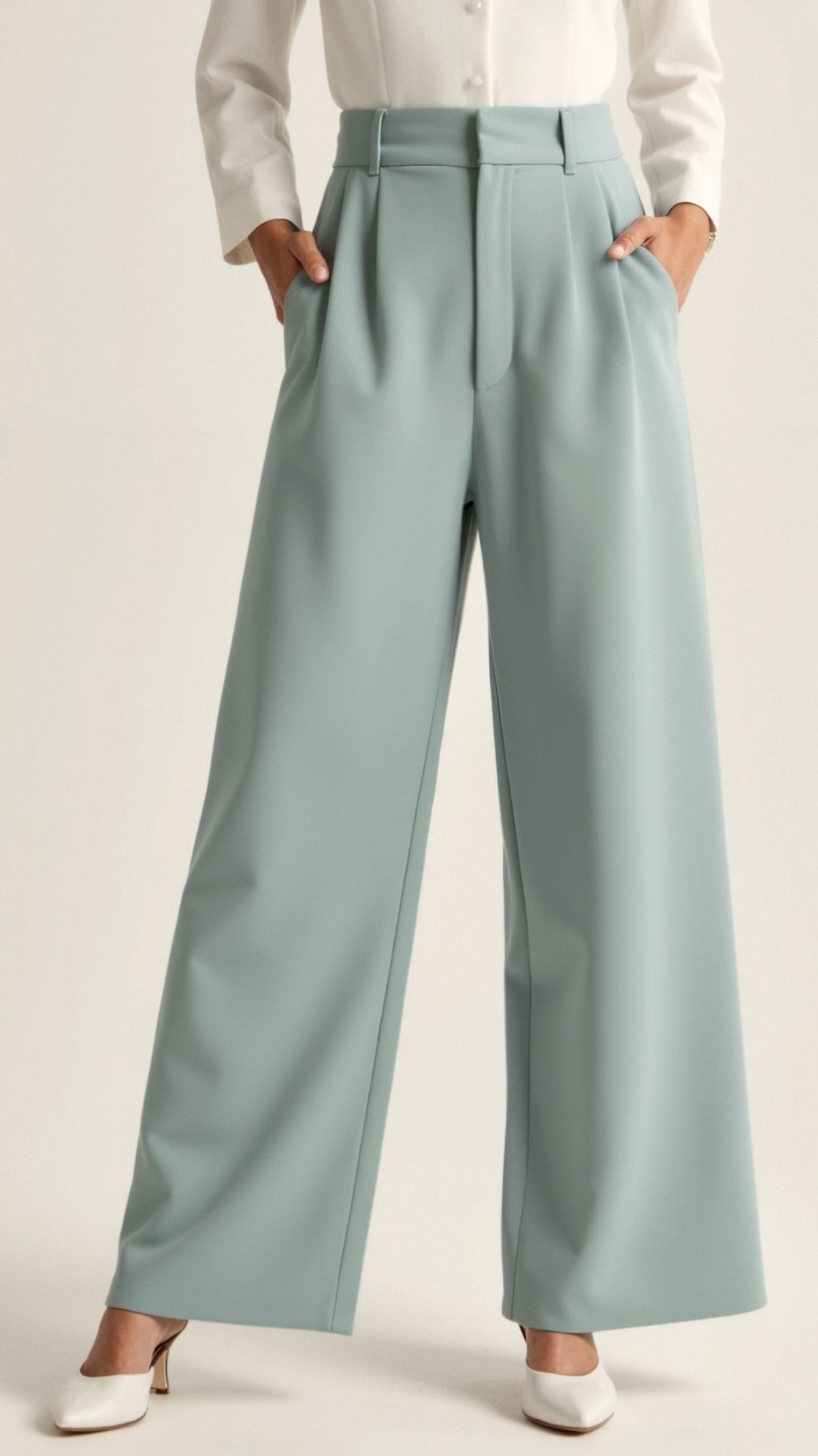 Pantalon femme taille haute large plissé coupe large élégant