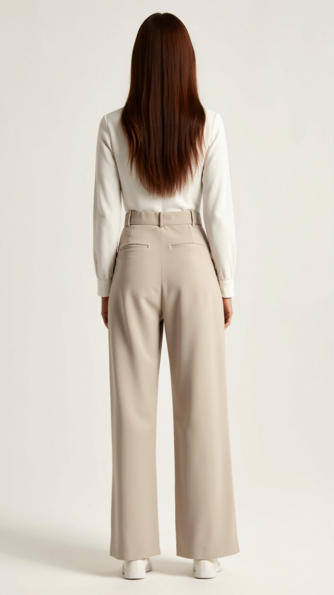 Pantalon femme taille haute large plissé coupe large élégant
