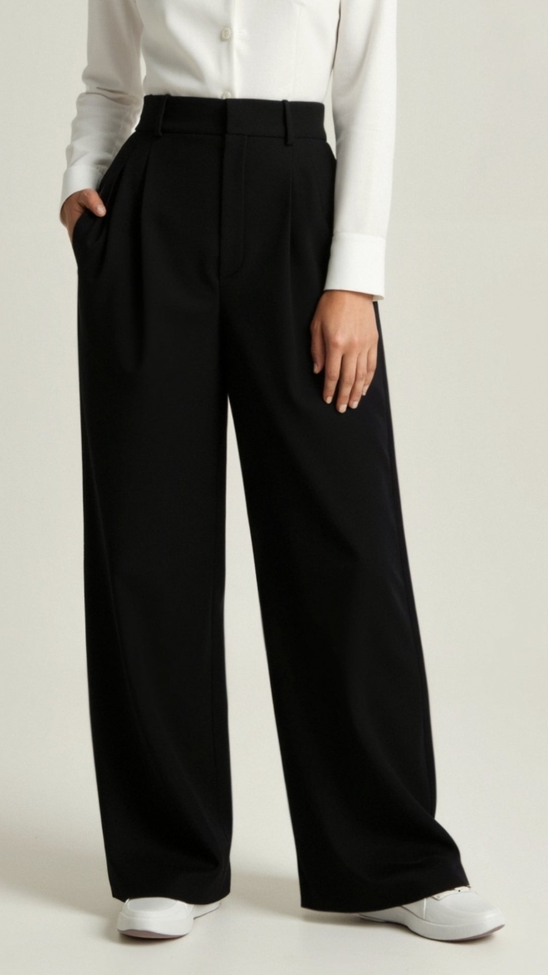 Pantalon femme taille haute large plissé coupe large élégant