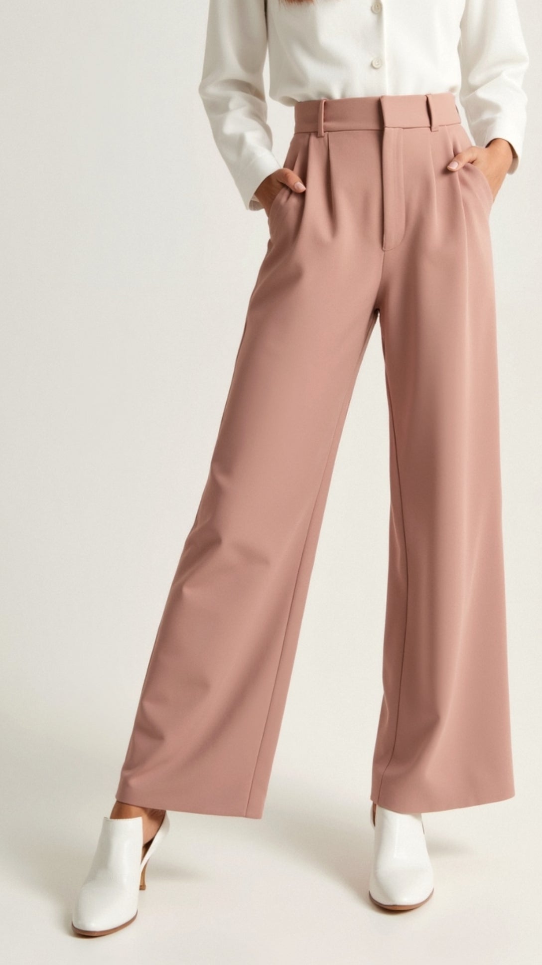 Pantalon femme taille haute large plissé coupe large élégant