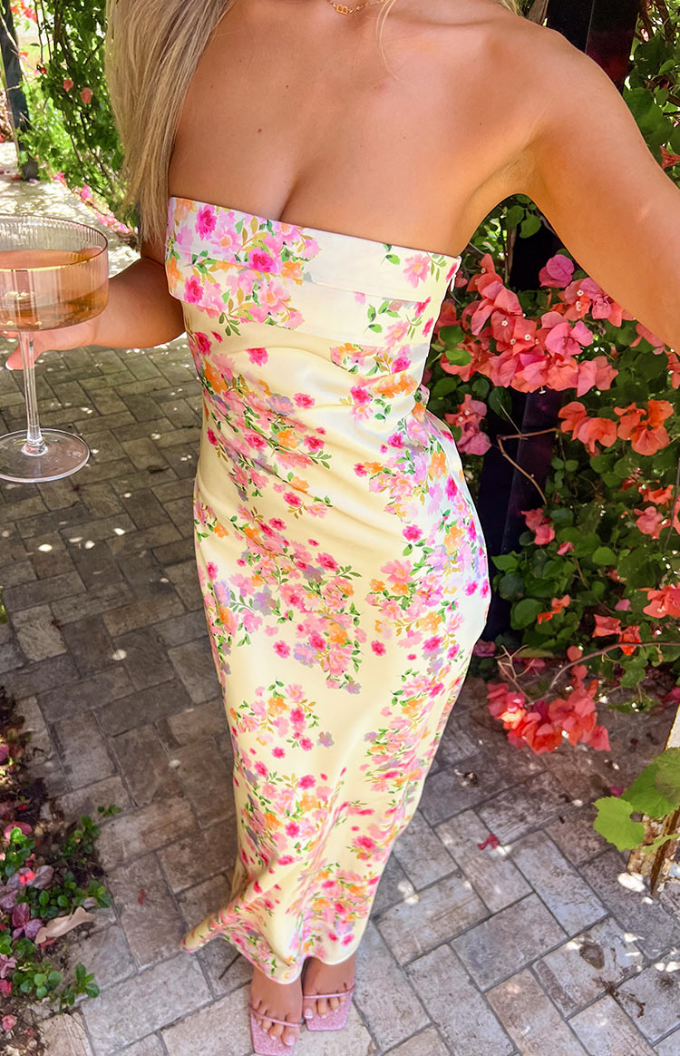 Robe longue femme bustier imprimé floral coupe ajustée sans manches