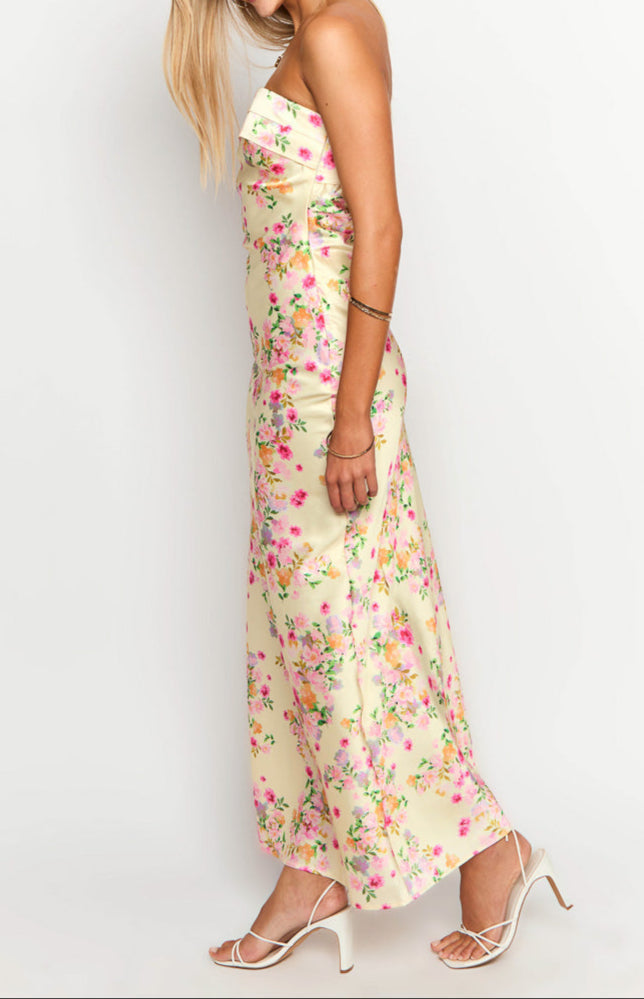 Robe longue femme bustier imprimé floral coupe ajustée sans manches