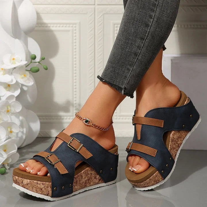 Sandales compensées femme bride boucle plateforme liège confort été