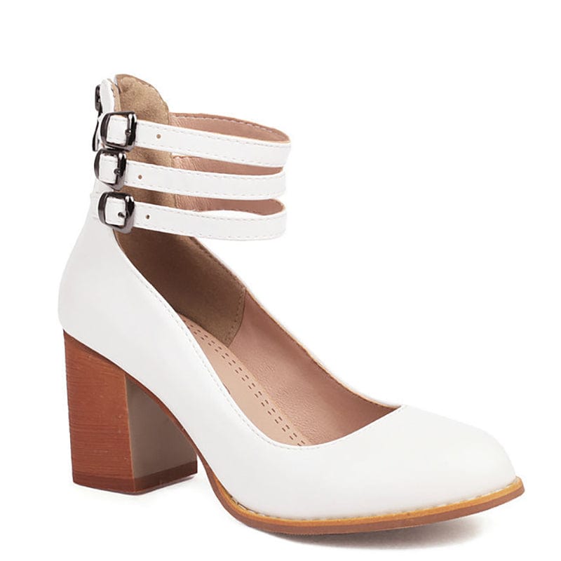 Escarpins femme bride cheville talon bloc bout rond chaussures à boucles élégantes
