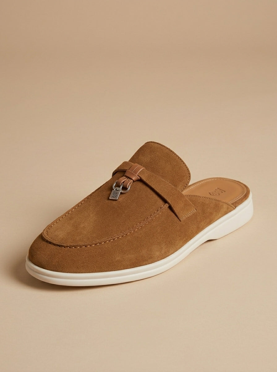 Mules homme mocassins ouverts effet daim semelle plate confort