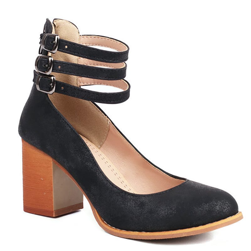 Escarpins femme bride cheville talon bloc bout rond chaussures à boucles élégantes