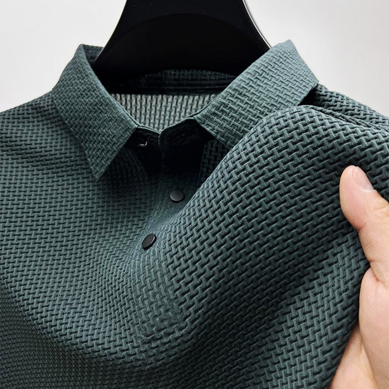 Polo homme manches courtes texturé maille respirante col boutonné coupe ajustée