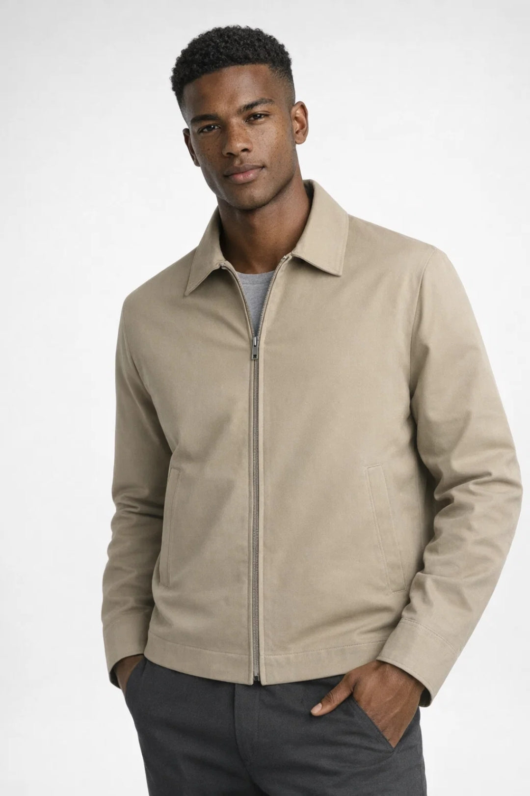 Blouson homme zippé coupe slim style casual chic mi-saison col chemise
