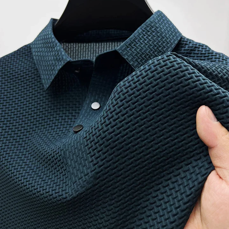 Polo homme manches courtes texturé maille respirante col boutonné coupe ajustée