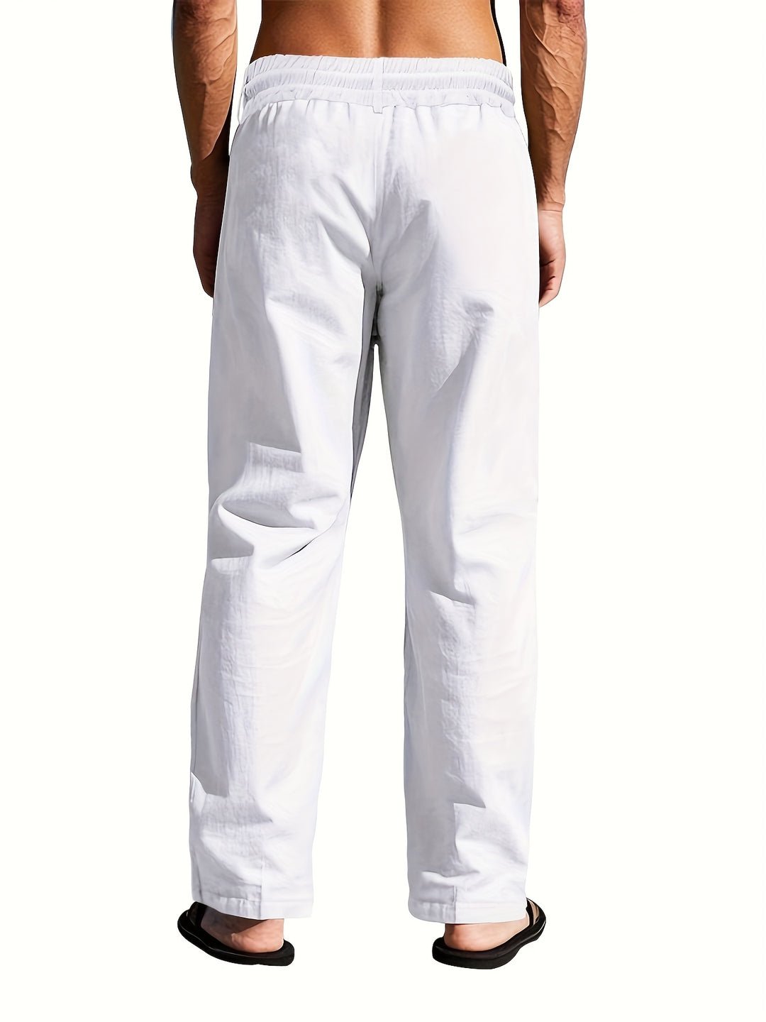 Pantalon en lin homme taille élastique à cordon coupe droite été respirant