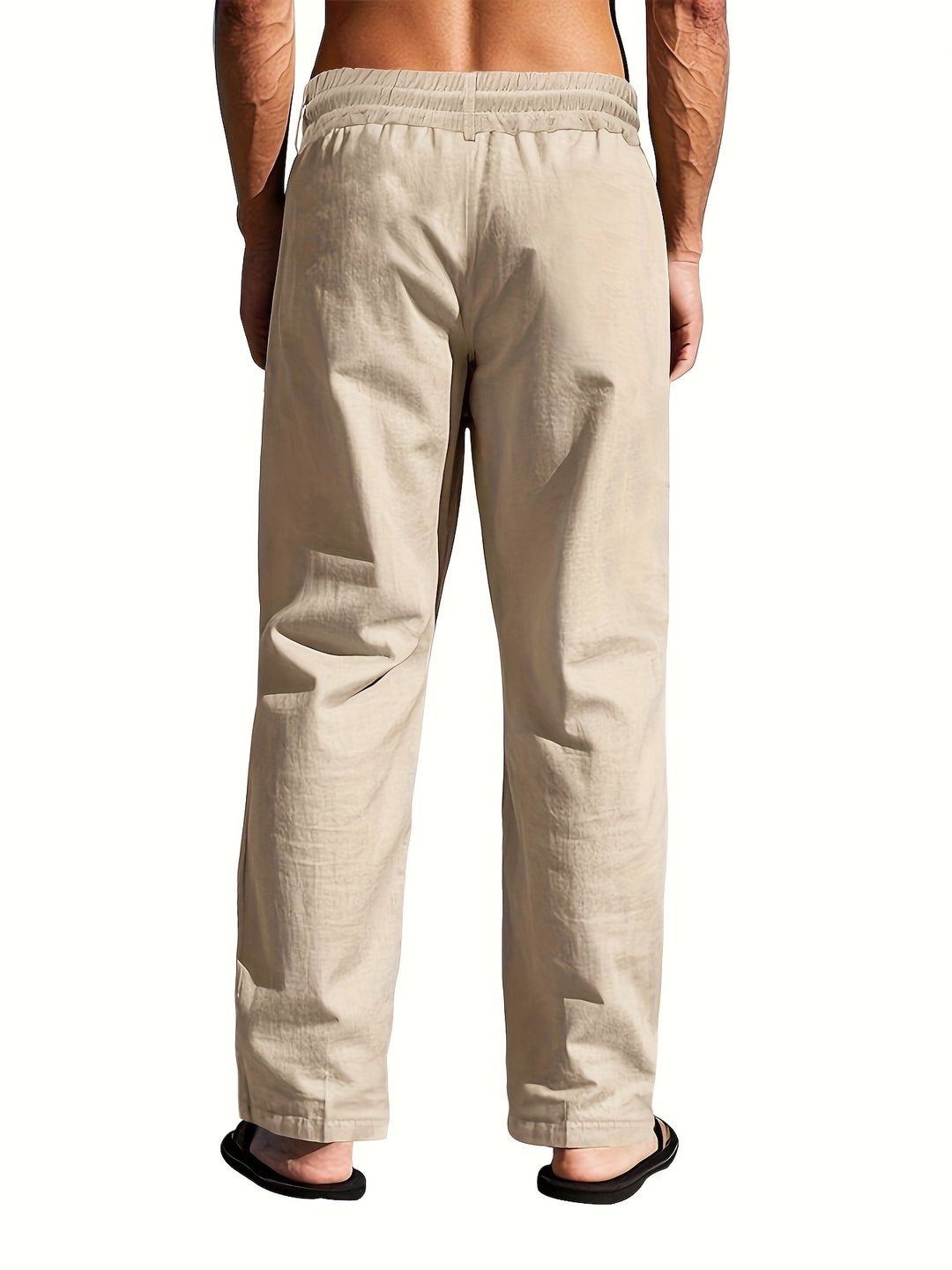 Pantalon en lin homme taille élastique à cordon coupe droite été respirant