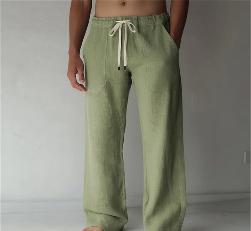 Pantalon homme taille élastique cordon de serrage coupe droite fluide