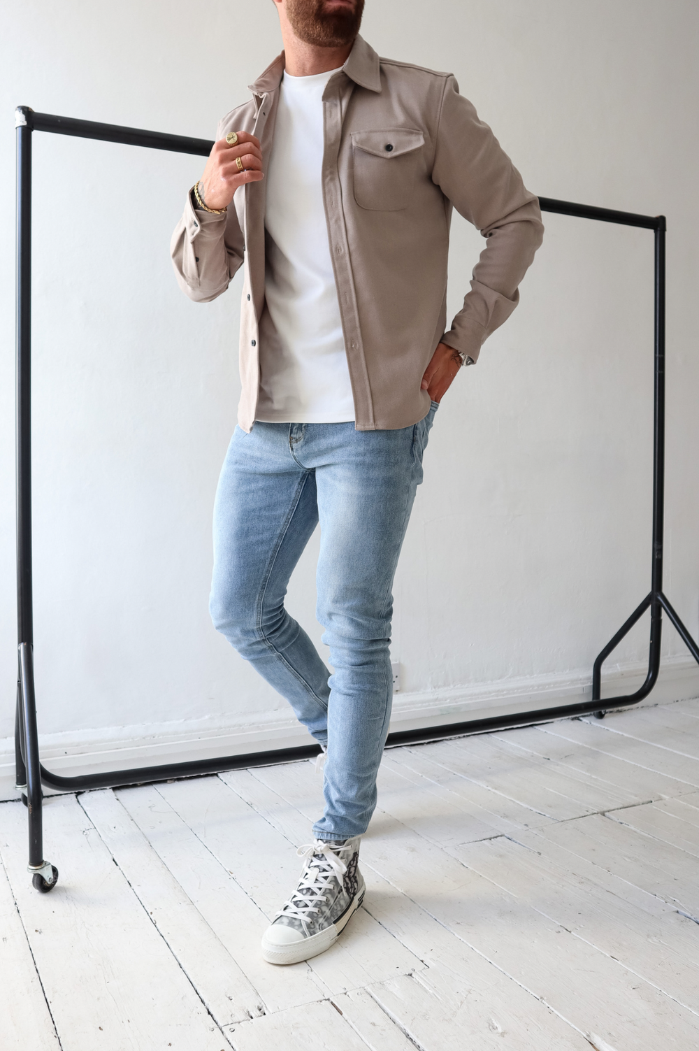 Surchemise homme veste overshirt à boutons manches longues avec poches poitrine