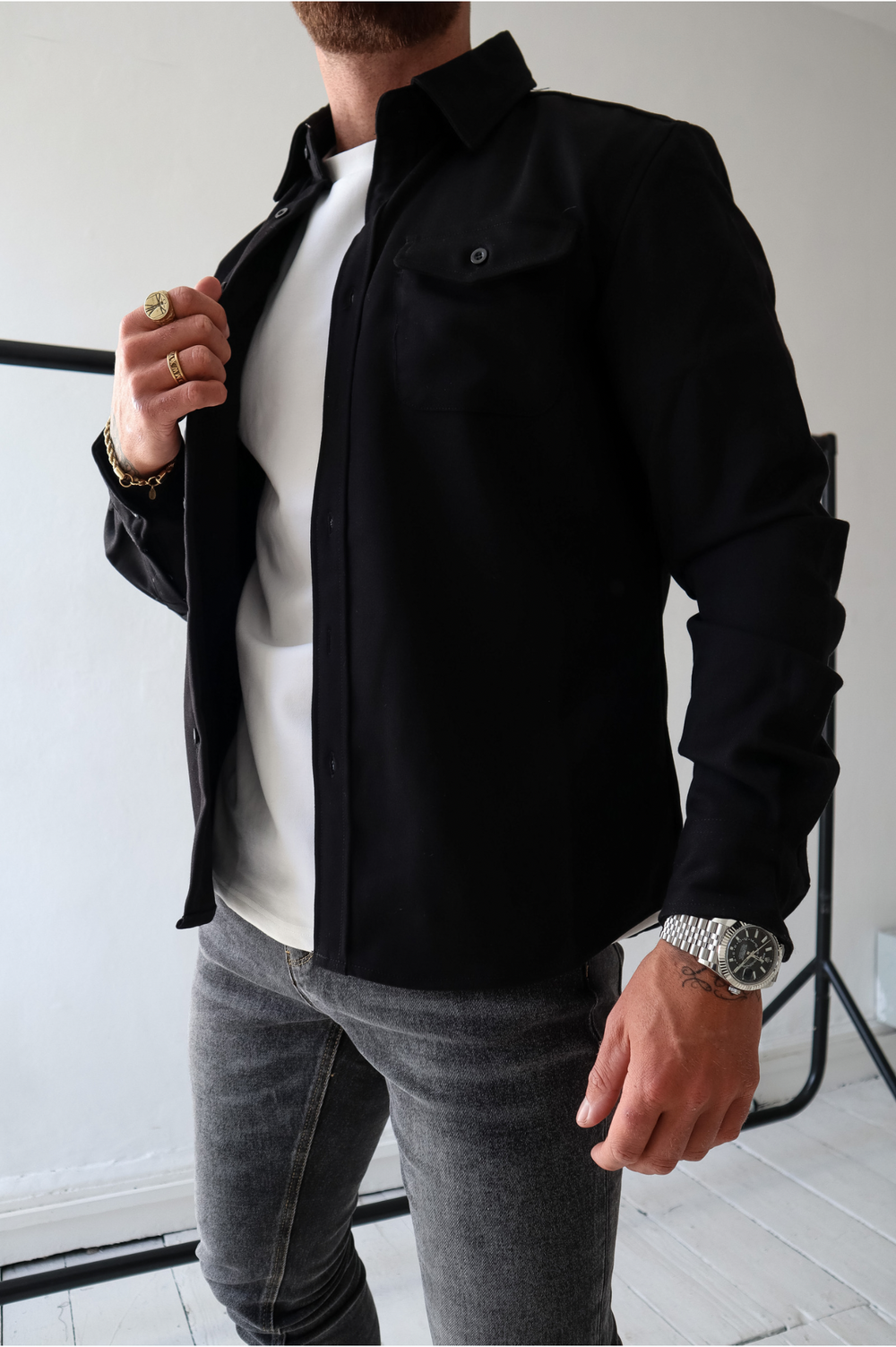 Surchemise homme veste overshirt à boutons manches longues avec poches poitrine