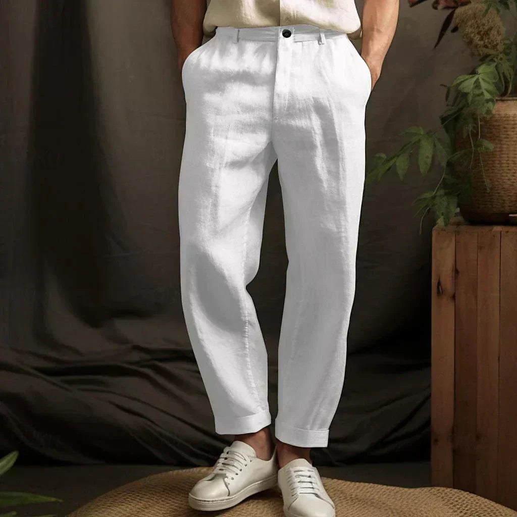 Pantalon lin homme coupe relaxed taille droite léger été casual