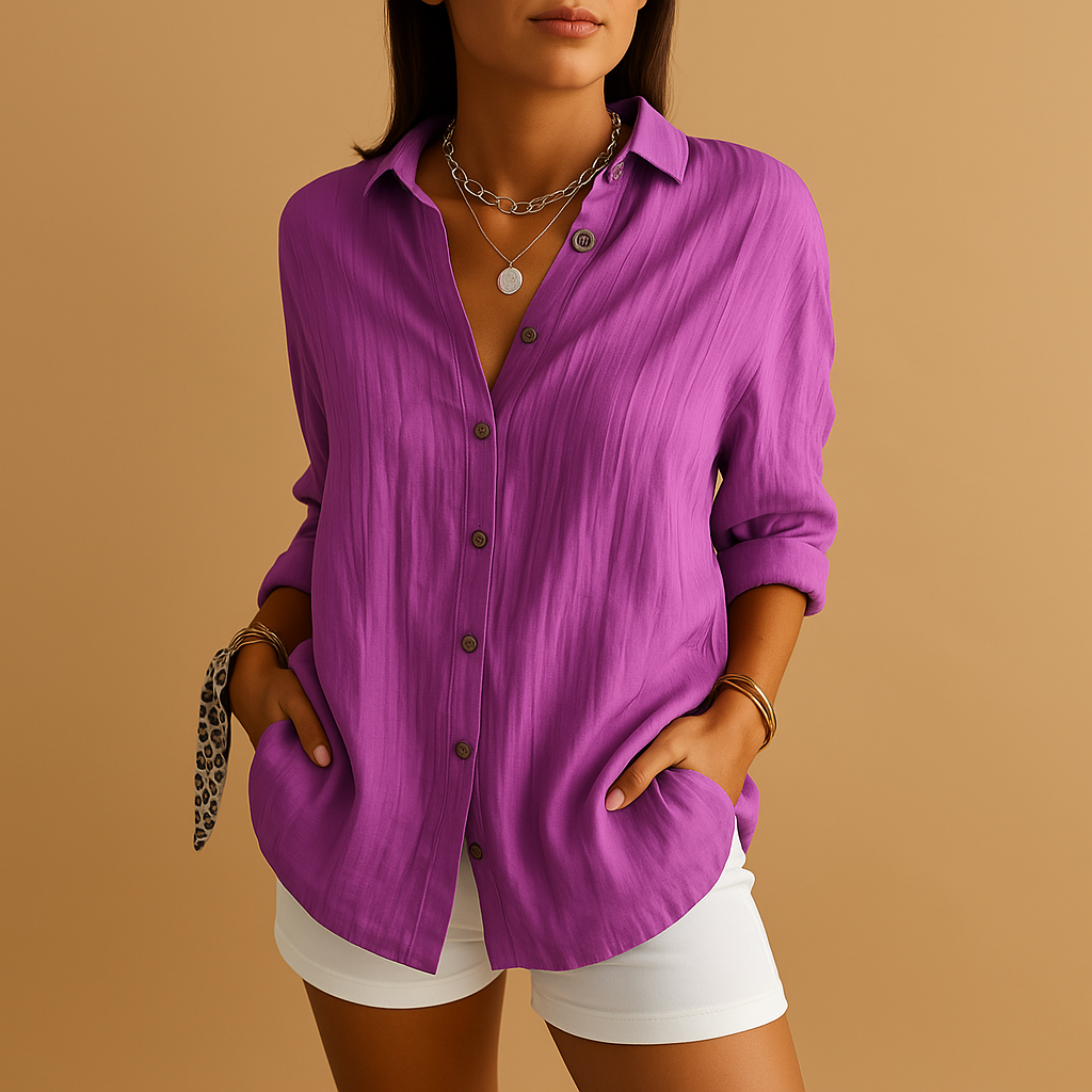 Chemise femme longue oversize manches longues boutonnée coupe ample décontractée